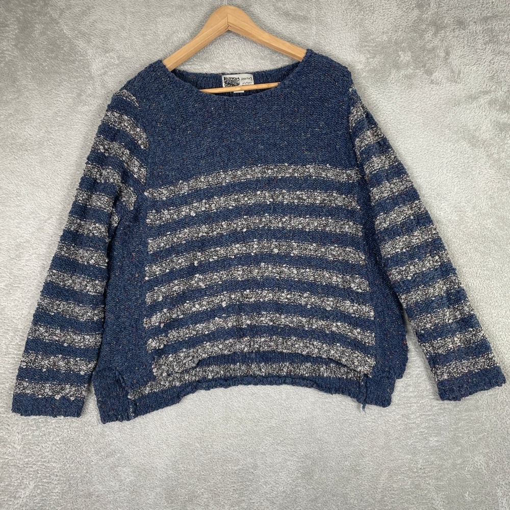 Habitat Sweater Womens Large Blue Striped Textured Knit Cotton Blend Nautical‎